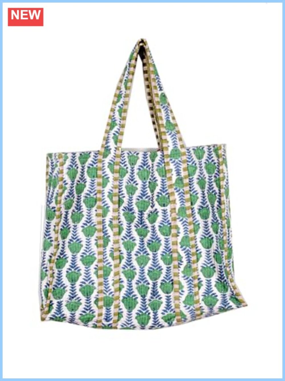 Quilted Cotton Handprinted Reversible Large Floral Tote Bag